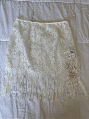 Lace Fringe Mini Skirt - White